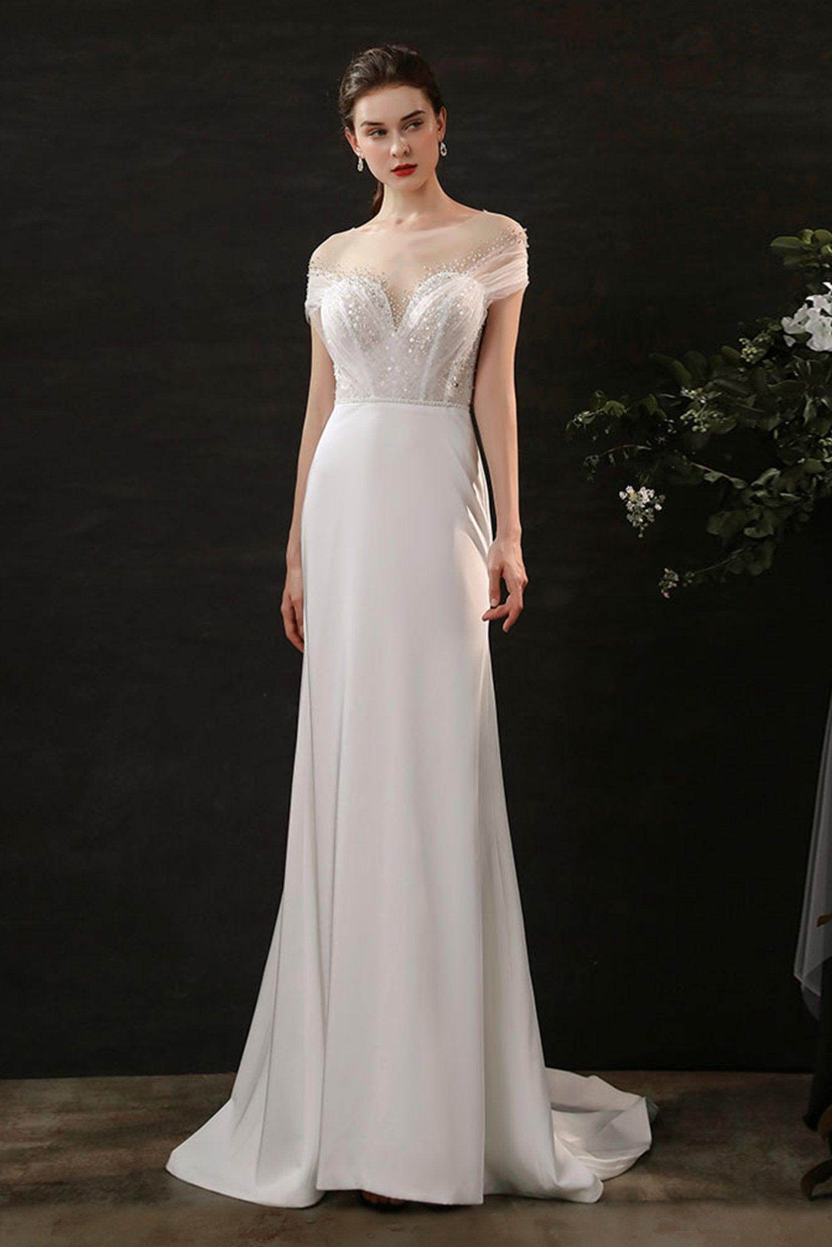 Mermaid Sweep-Brush Train Lace Tulle Wedding Dress CW2689 - COCOMELODY